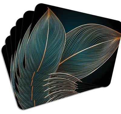 Produktbild von MG Design Set aus 6 Kork-Platzsets - Golden Leaves 1 - 30 x 40 cm - hitzebeständig & abwischbar, mit Korkrückseite