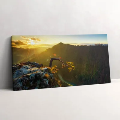 Produktbild von Sonnenuntergang über den Bergen – Leinwandbild Wandbild – 100x50 cm – Leinwandbilder – Wandbilder – Schlafzimmer – Flur