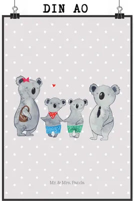 Produktbild von Mr. & Mrs. Panda Bild Koala Familie zwei DIN A0 - Grau Pastell - Geschenk, Plakat, Kunstdruck, Koalabär, Posterdruck, Muttertag, wanddeko, drucke