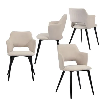 Image de Meubles Cosy : lot de 4 fauteuils de salle à manger de style scandinave en tissu beige - AKANJI