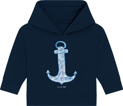 Produktbild von Mr. & Mrs. Panda Organic Baby Hoodie Anker Blau 12. - 18. Monat - French Navy - Geschenk, Kapuzensweatshirt, Lustige Sprüche, Kapuzenshirt