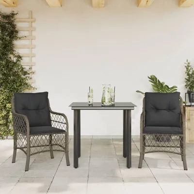 Produktbild von 3-teiliges Gartenmöbel-Set aus Polyrattan mit Tisch und Sitzkissen für Balkon, Terrasse und Garten – Lounge-Möbel für den Außenbereich, Balkonsessel und Balkonstühle
