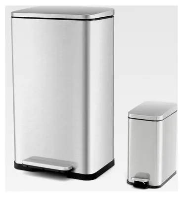 Produktbild von Mülleimer Set, 40L + 6L Abfalleimer Edelstahl, Treteimer mit abnehmbaren Inneneimern & Soft-Close Deckel, für Küche, Bad und Büro, Silber