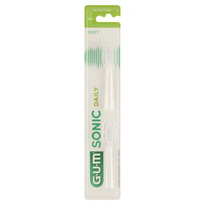 A package of two GUM Sonic Daily toothbrush head refills.