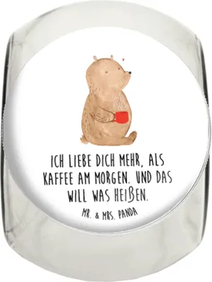 Produktbild von Mr. & Mrs. Panda gewürzglas Bär Morgenkaffee XL 2000ml - Weiß - Geschenk, Hocheitstag, keksglas, Hochzeitstag, Jahrestag, Valentinstag, Vorratsdose Glas, Bonboniere