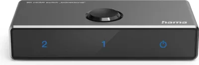 A product shot of a black HDMI switch on a white background.