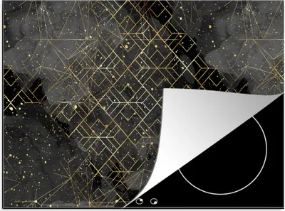 Produktbild von KitchenYeah© Herdabdeckplatte Marmor - Schwarz - Gold - Geometrie , 71x52cm, Küche Deko, Glaskeramikkochfeld Herdabdeckung, Abdeckplatte fùr Kochfeld