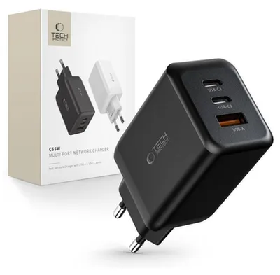 Produktbild von Tech-Protect C65W 3-Port-Netzwerk-Ladegerät Pd65W/Qc3.0 Schwarz