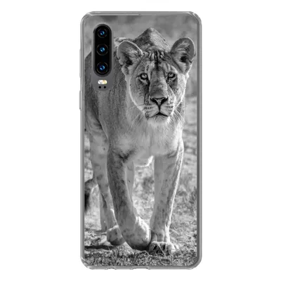 Produktbild von MuchoWow® Handyhülle Schutzhülle Hülle für Huawei P30 Löwe - Schwarz - Weiß Silikon Softcase Handy Hülle - Kartenbesitzer