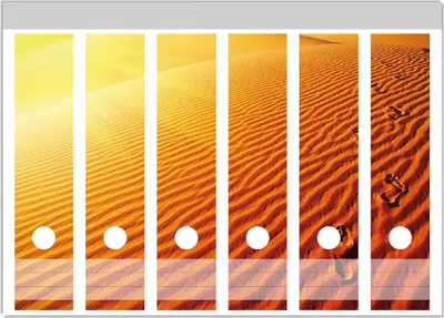 Produktbild von Wallario Ordnerrücken Sticker, selbstklebend für breite Ordner, 6 Stück, Motiv Fußspuren im Sand - Sanddüne in der Wüste