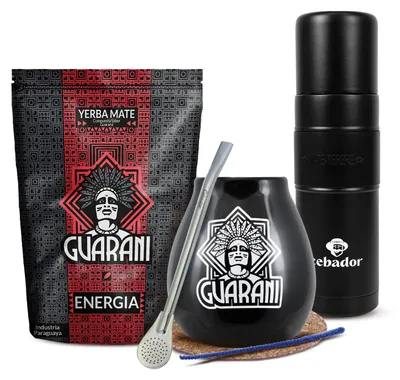 Produktbild von Guarani - Mate Tee Set Energia Guarana 500g - Yerbomos Thermoskanne XL 750ml - Mate Becher 350ml - Bombilla - Rauchig Viel Staub - Yerba Paraguay