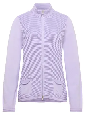 Produktbild von Rabe Damen Strickjacke Lila Größe 40 mit Rippenstruktur, Reißverschluss und Stehkragen