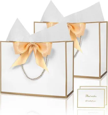 Productafbeelding van Cadeauzakjes voor Verjaardag, Bruiloft en Feesten - 2 Stuks, Met Lint en Wenskaarten, 28 x 20 x 10 cm