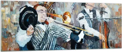 Produktbild von Bilder auf glas - Jazz Musik Musiker - 140x50cm - Glasbilder - Wandbilder - Kunstdruck - zum Aufhängen bereit - Wanddekoration aus Glas - Glas Bilder - Wandbild auf Glas - Einteilig - GAB140x50-3422
