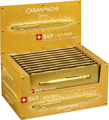 Produktbild von CARAN D'ACHE Druckkugelschreiber 849 GoldBar im Display 10 Stifte im Metall-Etui
