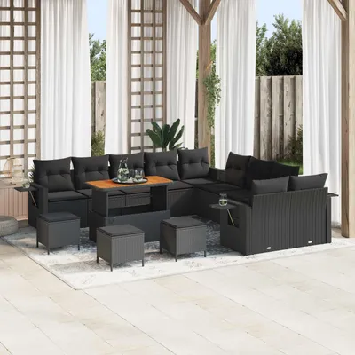 Immagine prodotto di Set da giardino composto da 14 pezzi, colore nero, in rattan sintetico