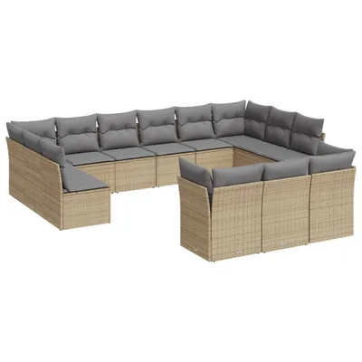 Produktbild von 13-tlg. Garten-Sofagarnitur mit Kissen Beige Poly Rattan