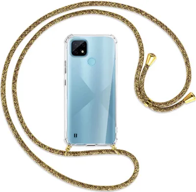 Produktbild von Handykette Backcover-Schutzhülle mit Band (Metall goldfarben) für Realme C21 (RMX3201) - braun+beige