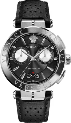 Produktbild von Versace VE1D00719 Aion Chronograph silber schwarz Leder Armband Uhr Herren NEU