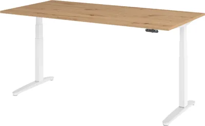 Produktbild von bümö Schreibtisch elektrisch XBHM - Nachbildung: Asteiche, Größe:  200 x 100 cm, Gestell: Weiß/Alu poliert