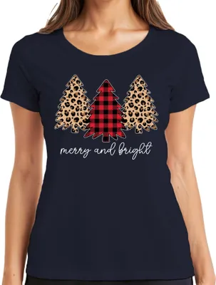 Produktbild von Merry and bright Tannenbaum Kariert - Weihnachten Weihnachtsgeschenk Christmas Damen T-Shirt, Navy, XL