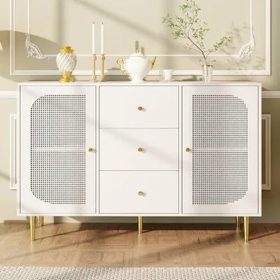 Obrázok produktu pre Komoda Famanu s ratanovými dvierkami – biela, 120 x 40 x 90 cm