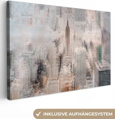 Produktbild von MuchoWow® - Leinwandbilder - New York - Stadt - Skyline - Bauwerke - Kunst, Wandbild, Wanddeko Bilder Wohnzimmer, 90x60 cm