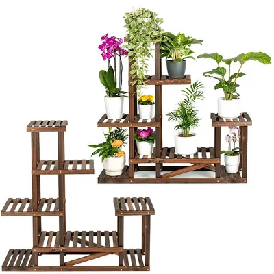 Produktbild von TTL HOME Pflanzenregal SKYLINE 2er Set 96x97x25cm Holz braun Blumenregal