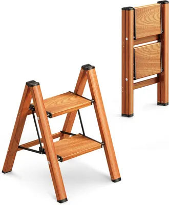 Imagen del producto de Escalera plegable de 2 peldaños, aluminio, capacidad de carga de 150 kg, dimensiones 46x52,5x61 cm, ideal para trabajos de bricolaje