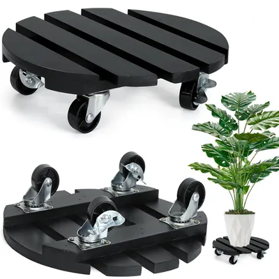 Productafbeelding van Plantenroller rond - Ø 30 cm - Hout - 360° wielen
