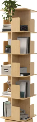 Obrázok produktu pre ML-Design Otočná detská knižnica s 5 policami a 20 priehradkami Béžová 40x155x40cm Samostatná otočná knižnica 360° Skladová knižnica do obývacej izby