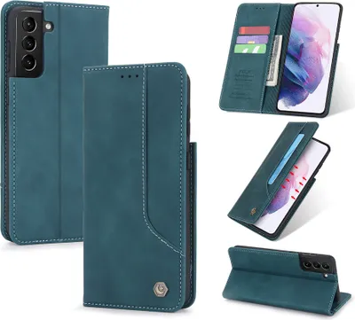 Produktbild von Galaxy S21 Ultra Hülle, LaimTop Retro Kunstledertasche Schutzhülle mit Kartenfach Standfunktion für Samsung Galaxy S21 Ultra 5G Blau