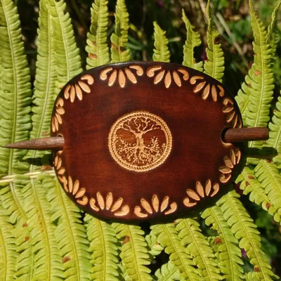 Produktbild von Haarschmuck Lebensbaum Leder Baum Braun Lederhaarspange handgemacht