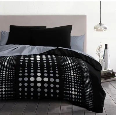 Produktbild von HOME PASSION STEEVY Bettwäscheset Schwarz Mikrofaser 240x260 cm + 2 Kissenbezüge 63x63 cm mit Reißverschluss