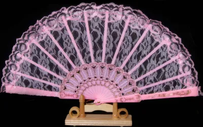 Produktbild von 2 stück Handfächer Fächer durchsichtig mit Spitze rosa