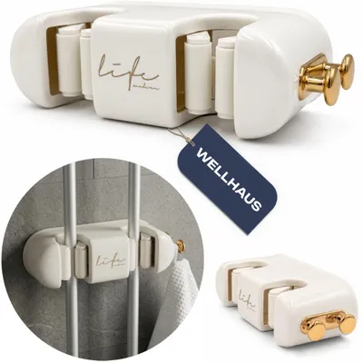Produktbild von WELLHAUS Besenhalter Mophalter Wandhalterung doppelt weiß klebend