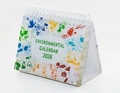 Schreibtischkalender 2026, A5, Umweltkalender auf Recyclingpapier
