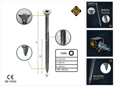 Immagine prodotto di 200x viti universali per legno 4,0x50/30mm T20 Torx per pannelli truciolari zincate