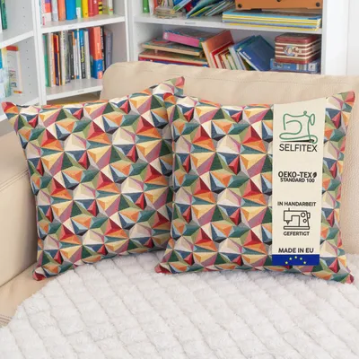 Produktbild von Selfitex 2er Set Bunte Couchkissen 50x50 cm, Sofakissen mit Füllung und Bezug, kuschelweiches Lesekissen, dekoratives Fernsehkissen, Deko- und Kopfkissen, Rückenkissen, Muster: Havana