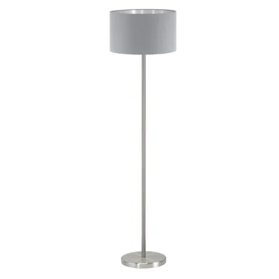 Image de Lampadaire Maserlo 151cm avec abat-jour en tissu gris, argenté