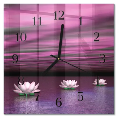 Produktbild von Tulup Glasuhr Wanduhr Küchenuhr Echt-Glas 30x30 cm Modern Dekorativ Geräuschlos Schwarzen Zeigern - Seerosen