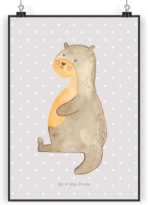 Produktbild von Mr. & Mrs. Panda Bild Otter Bauch DIN A4 - Grau Pastell - Geschenk, Plakat, Posterdruck, Kunstdruck, drucke, Wandbild, Zufrieden, Seeotter See, voll Gefuttert, dick, Satt