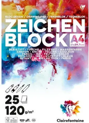 Produktbild von Clairefontaine 10x Zeichenblock A4, 20 Blatt weiß 120g, blanko 70525B
