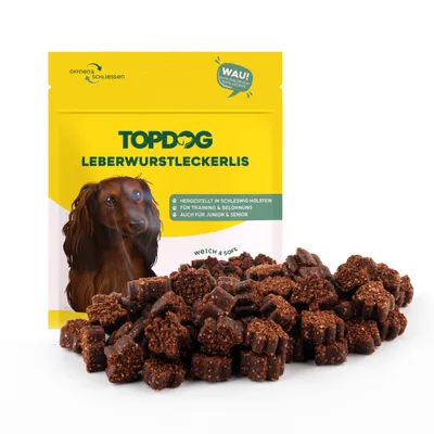 Produktbild von TOPDOG Leberwurstleckerlis - Kausnack für Hunde - 10x 80g
