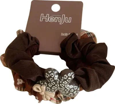 Produktbild von 3er-Set Scrunchies mit Schleifen und irisierenden Charms braun