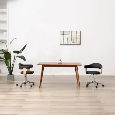 Image de vidaXL Chaise de bureau pivotante noire bois courbé et similicuir