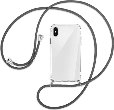 Produktbild von Handykette Backcover-Schutzhülle mit Band (Metall silberfarben) für Apple iPhone X / XS / 10 - dunkelgrau