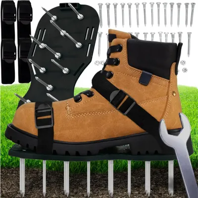 Produktbild von Valle Verde 1 Paar Rasenbelüftungsschuhe, Nagelschuhe, Aerifizierer, Vertikutierer, Bodenlüfter 26 x Extra Lange Spikes 7 cm, Universelle Größe 34-46