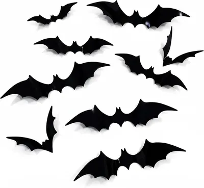 Productafbeelding van 144 stuks Halloween-decoratie, 4 maten 3D vleermuis, decoratieve stickers, zwarte vleermuizen, wandstickers, Halloween-stickers, raamafbeeldingen