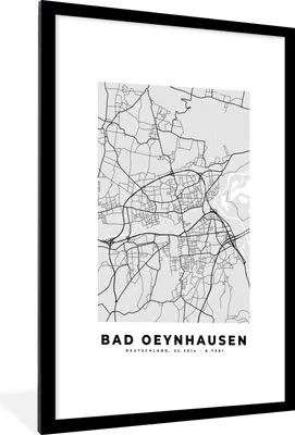 Produktbild von MuchoWow® Gerahmtes Poster Deutschland - Bad Oeynhausen - Karte - Stadtplan - Karte 60x90 cm - Poster mit Schwarzem Bilderrahmen Wandposter Rahmen Foto Bilder - Dekoration - Wandposter Wohnzimmer - Hochwertig